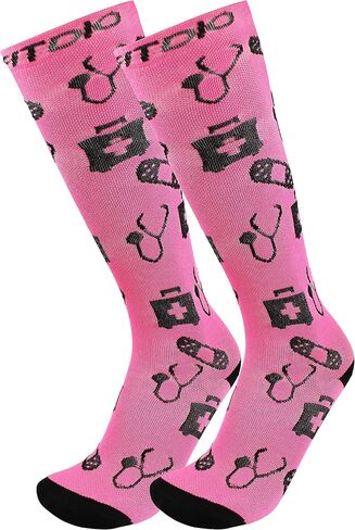FITDIO 15-20mmHG 6-Pair Knee High Fun Circulation Compression Socks For Women, Men, Nurses, Pregnancy, Traveling & Running in Saudi Arabia