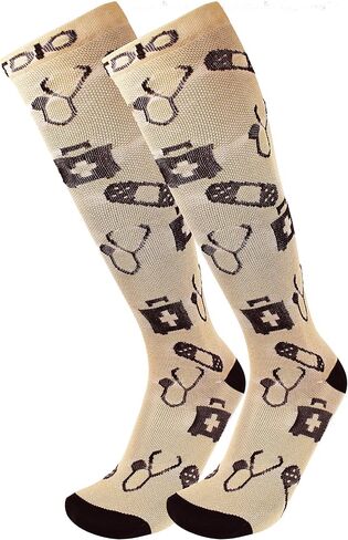 FITDIO 15-20mmHG 6-Pair Knee High Fun Circulation Compression Socks For Women, Men, Nurses, Pregnancy, Traveling & Running in Saudi Arabia