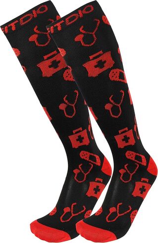 FITDIO 15-20mmHG 6-Pair Knee High Fun Circulation Compression Socks For Women, Men, Nurses, Pregnancy, Traveling & Running in Saudi Arabia