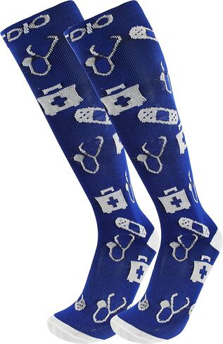 FITDIO 15-20mmHG 6-Pair Knee High Fun Circulation Compression Socks For Women, Men, Nurses, Pregnancy, Traveling & Running in Saudi Arabia