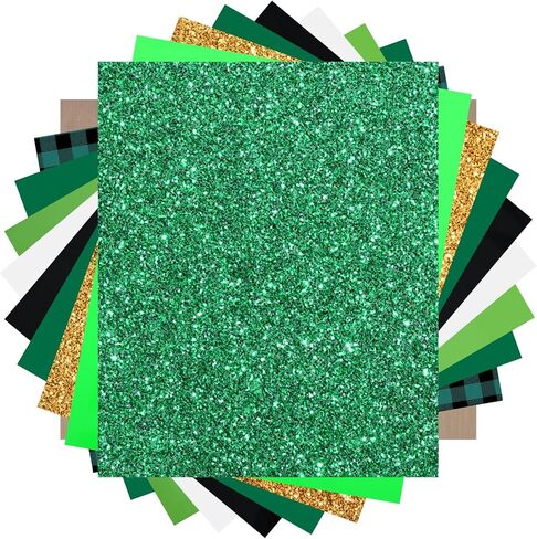 HTVRONT Heat Transfer Vinyl HTV Vinyl Sheets - 10 Sheets Green Glitter HTV Vinyl for Shirts, 12"x 10" Buffalo Plaid Green Iron On Vinyl, Gold Glitter Vinyl for Heat Vinyl Design in Saudi Arabia
