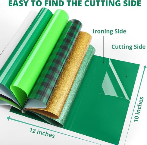 HTVRONT Heat Transfer Vinyl HTV Vinyl Sheets - 10 Sheets Green Glitter HTV Vinyl for Shirts, 12"x 10" Buffalo Plaid Green Iron On Vinyl, Gold Glitter Vinyl for Heat Vinyl Design in Saudi Arabia