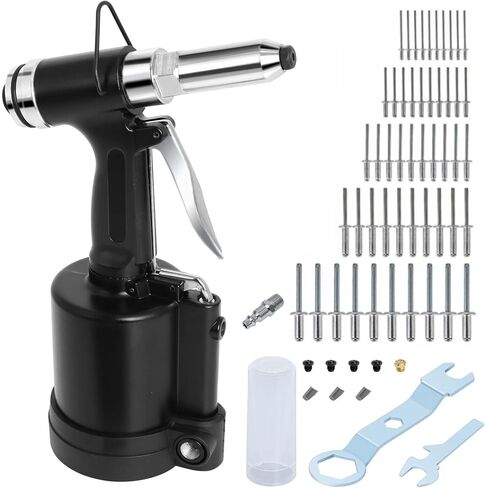 Pneumatic Rivet Gun Air Pop Riveter Gun Tool Kit 1/4" 3/16" 5/32" 1/8" and 3/32" Capacity Nosepieces with 50PCS Rivets Upgrade Pop Pneumatic Riveting Gun Set Heavy Duty Air Rivet Gun in Kuwait