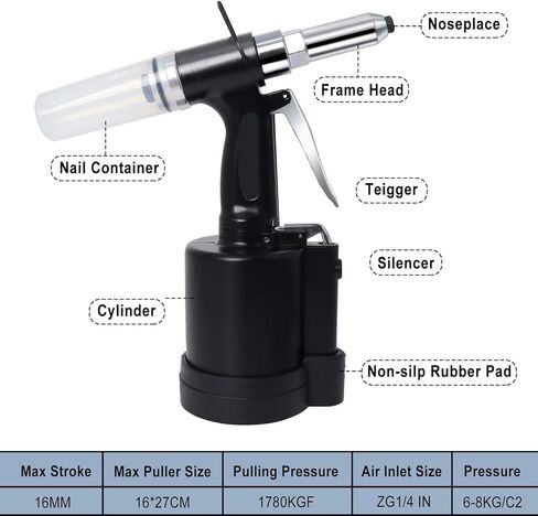 Pneumatic Rivet Gun Air Pop Riveter Gun Tool Kit 1/4" 3/16" 5/32" 1/8" and 3/32" Capacity Nosepieces with 50PCS Rivets Upgrade Pop Pneumatic Riveting Gun Set Heavy Duty Air Rivet Gun in Kuwait