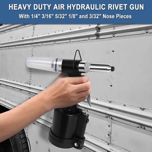 Pneumatic Rivet Gun Air Pop Riveter Gun Tool Kit 1/4" 3/16" 5/32" 1/8" and 3/32" Capacity Nosepieces with 50PCS Rivets Upgrade Pop Pneumatic Riveting Gun Set Heavy Duty Air Rivet Gun in Kuwait