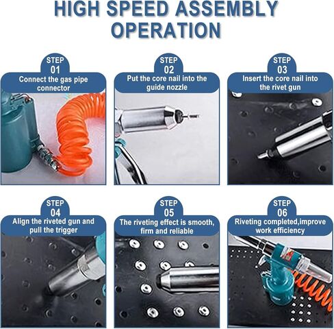 Pneumatic Rivet Gun Air Pop Riveter Gun Tool Kit 1/4" 3/16" 5/32" 1/8" and 3/32" Capacity Nosepieces with 50PCS Rivets Upgrade Pop Pneumatic Riveting Gun Set Heavy Duty Air Rivet Gun in Kuwait