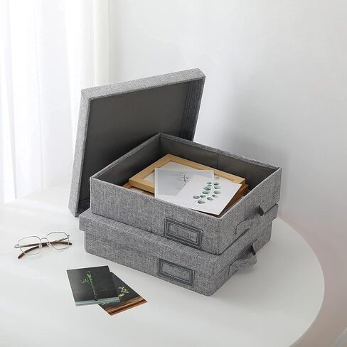 صندوق تخزين سجل القصاصات من الكتان، مقاس 14.6 بوصة × 13 بوصة × 4 بوصة، صندوق رسائل للمستندات، تخزين صناديق الصور، رمادي (1) in Kuwait