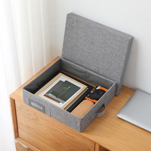 صندوق تخزين سجل القصاصات من الكتان، مقاس 14.6 بوصة × 13 بوصة × 4 بوصة، صندوق رسائل للمستندات، تخزين صناديق الصور، رمادي (1) in Kuwait