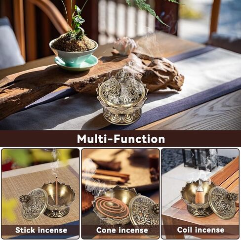 Vintage Backflow Incense Burner Bowl, Lotus Incense Holder Charcoal Censer Ash Catcher Stick Cone Reel Incense for Powder Cone or Coil Incense(Bronze) in Saudi Arabia