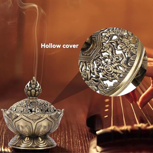 Vintage Backflow Incense Burner Bowl, Lotus Incense Holder Charcoal Censer Ash Catcher Stick Cone Reel Incense for Powder Cone or Coil Incense(Bronze) in Saudi Arabia