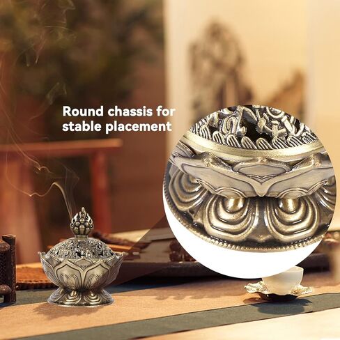 Vintage Backflow Incense Burner Bowl, Lotus Incense Holder Charcoal Censer Ash Catcher Stick Cone Reel Incense for Powder Cone or Coil Incense(Bronze) in Saudi Arabia