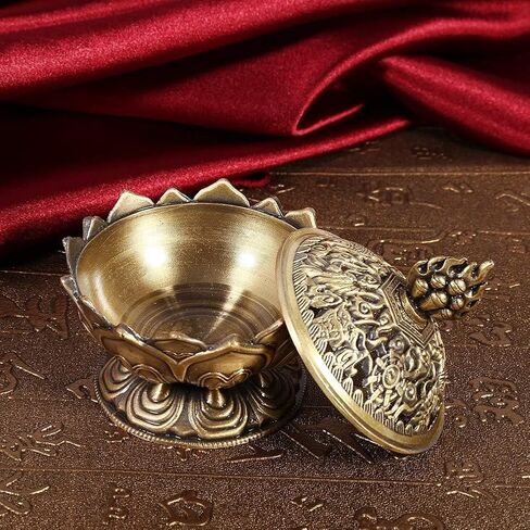 Vintage Backflow Incense Burner Bowl, Lotus Incense Holder Charcoal Censer Ash Catcher Stick Cone Reel Incense for Powder Cone or Coil Incense(Bronze) in Saudi Arabia