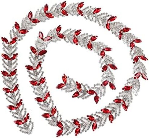 1 Yard 2.3cm Crystal Rhinestone Chain,DIY Crystal Rhinestone Chain Bling Crystal Sewing Trim Crafts for Clothing Accessories Wedding Dresses Necklaces (Bright Red) in Saudi Arabia