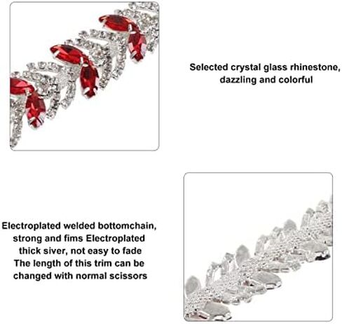 1 Yard 2.3cm Crystal Rhinestone Chain,DIY Crystal Rhinestone Chain Bling Crystal Sewing Trim Crafts for Clothing Accessories Wedding Dresses Necklaces (Bright Red) in Saudi Arabia