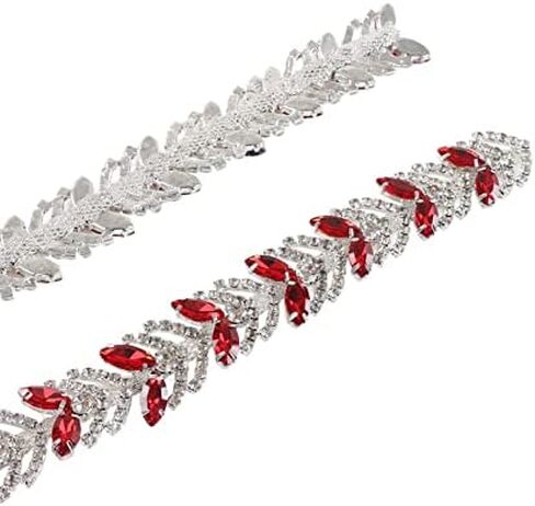 1 Yard 2.3cm Crystal Rhinestone Chain,DIY Crystal Rhinestone Chain Bling Crystal Sewing Trim Crafts for Clothing Accessories Wedding Dresses Necklaces (Bright Red) in Saudi Arabia