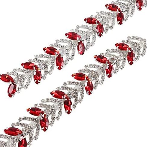 1 Yard 2.3cm Crystal Rhinestone Chain,DIY Crystal Rhinestone Chain Bling Crystal Sewing Trim Crafts for Clothing Accessories Wedding Dresses Necklaces (Bright Red) in Saudi Arabia