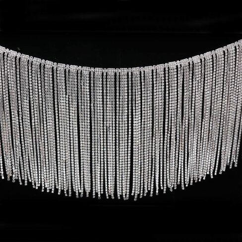 Jerler Rhinestone Tassel Fringe Trim Crystal Close Chain Applique for Sewing Crafts Ideal Wedding Party DIY Decoration, 1 Yard 5.71"Width in Saudi Arabia
