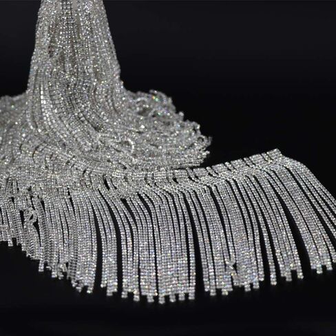 Jerler Rhinestone Tassel Fringe Trim Crystal Close Chain Applique for Sewing Crafts Ideal Wedding Party DIY Decoration, 1 Yard 5.71"Width in Saudi Arabia