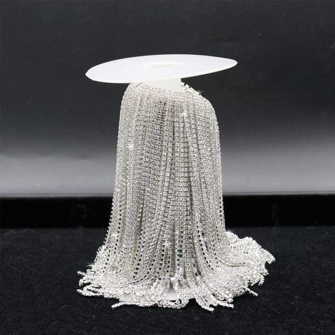 Jerler Rhinestone Tassel Fringe Trim Crystal Close Chain Applique for Sewing Crafts Ideal Wedding Party DIY Decoration, 1 Yard 5.71"Width in Saudi Arabia