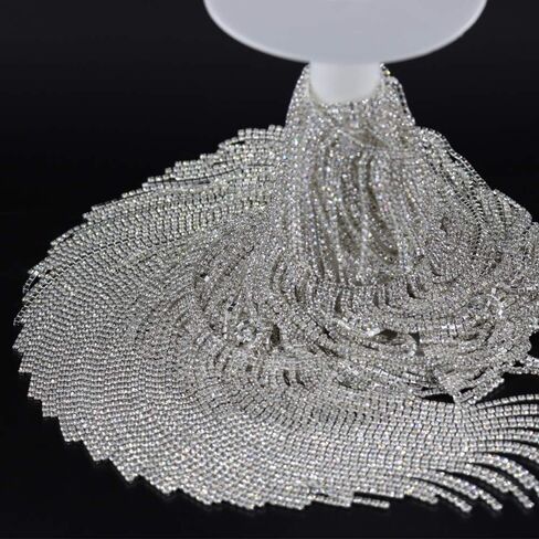 Jerler حجر الراين شرابة هامش زخرفة الكريستال إغلاق سلسلة زين للحرف الخياطة مثالية حفل زفاف DIY الديكور، 1 ياردة 5.71 "عرض in Kuwait