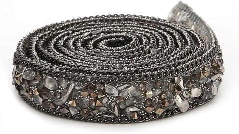 Rhinestone Ribbon, 1 Meter 1.5cm Width Hotfix Crystal Beaded Gravel Trim for Clothes Bag Shoes Wedding Party Decoration (Gray) Beaded Trim in Saudi Arabia