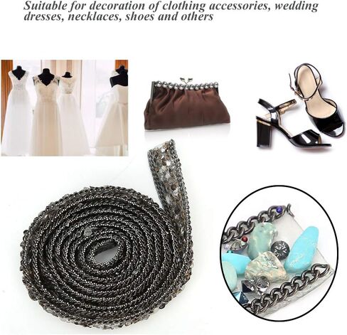 Rhinestone Ribbon, 1 Meter 1.5cm Width Hotfix Crystal Beaded Gravel Trim for Clothes Bag Shoes Wedding Party Decoration (Gray) Beaded Trim in Saudi Arabia