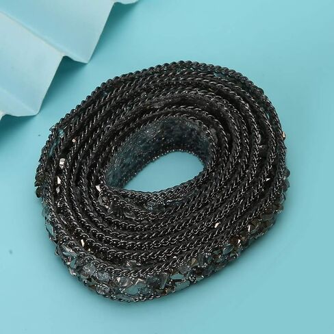 Rhinestone Ribbon, 1 Meter 1.5cm Width Hotfix Crystal Beaded Gravel Trim for Clothes Bag Shoes Wedding Party Decoration (Gray) Beaded Trim in Saudi Arabia