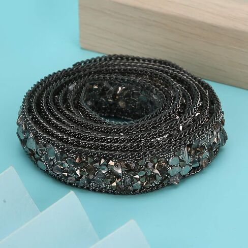 Rhinestone Ribbon, 1 Meter 1.5cm Width Hotfix Crystal Beaded Gravel Trim for Clothes Bag Shoes Wedding Party Decoration (Gray) Beaded Trim in Saudi Arabia