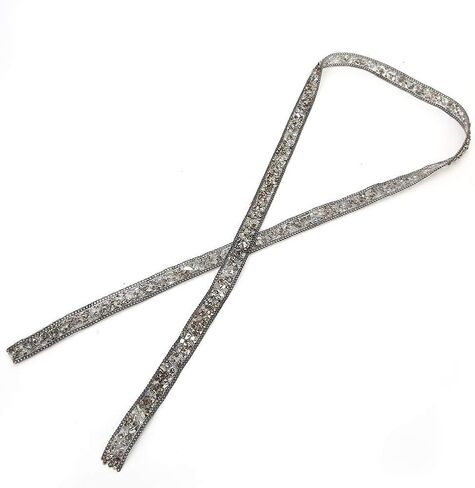 Rhinestone Ribbon, 1 Meter 1.5cm Width Hotfix Crystal Beaded Gravel Trim for Clothes Bag Shoes Wedding Party Decoration (Gray) Beaded Trim in Saudi Arabia
