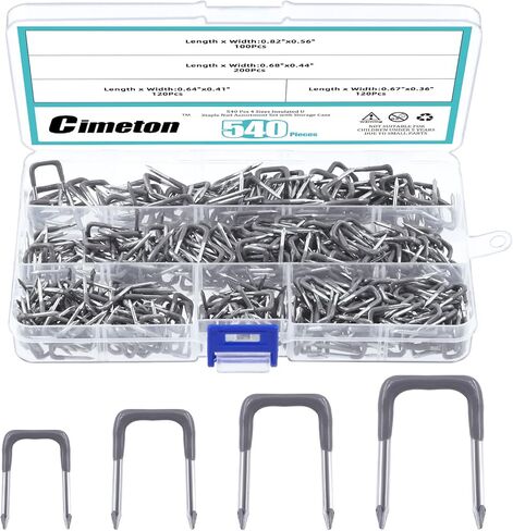 مجموعة أظافر Cimeton 540 قطعة 4 مقاسات معزولة على شكل حرف U، كابل معدني أساسي لتثبيت الأسلاك والكابلات in Kuwait