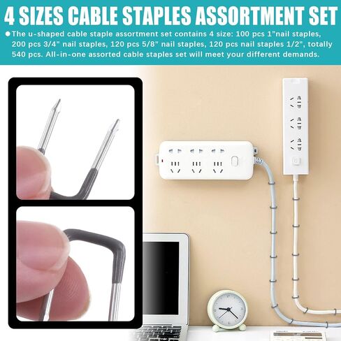 مجموعة أظافر Cimeton 540 قطعة 4 مقاسات معزولة على شكل حرف U، كابل معدني أساسي لتثبيت الأسلاك والكابلات in Kuwait