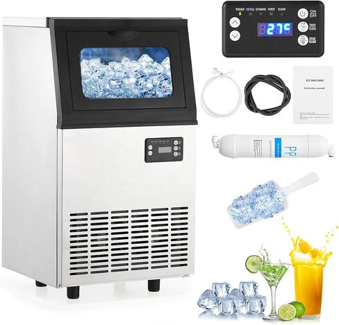 Commercial Ice Maker Machine, 110LBS/24H Commercial Ice Machine with 18LBS Ice Bin and Water Filter, Scoops Included, Under Counter Ice Maker Machine for Home, Restaurant, Coffee, Bar in Saudi Arabia
