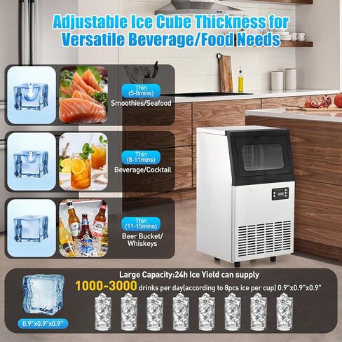 Commercial Ice Maker Machine, 110LBS/24H Commercial Ice Machine with 18LBS Ice Bin and Water Filter, Scoops Included, Under Counter Ice Maker Machine for Home, Restaurant, Coffee, Bar in Saudi Arabia