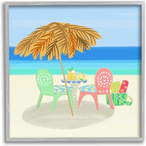 Stupell Industries Relaxing Summer Beach Scene Coastal Vacation Shoreline Framed Wall Art, Design By unknown in Saudi Arabia