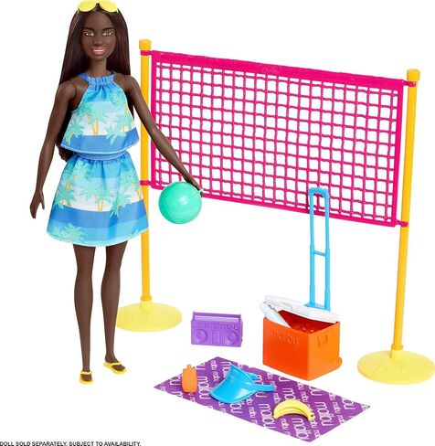 Barbie Loves The Ocean Beach-Themed Playset, with Volleyball Net & Accessories, Made from Recycled Plastics, Gift for 3 to 7 Year Olds in Saudi Arabia