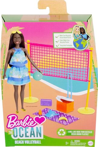 Barbie Loves The Ocean Beach-Themed Playset, with Volleyball Net & Accessories, Made from Recycled Plastics, Gift for 3 to 7 Year Olds in Saudi Arabia