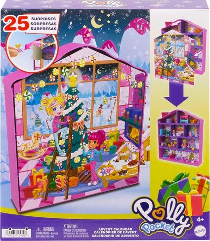 Polly Pocket Advent Calendar with 2 Dolls, Dollhouse Frame, Furniture & Accessories, 25 Surprises, Holiday Theme in Saudi Arabia