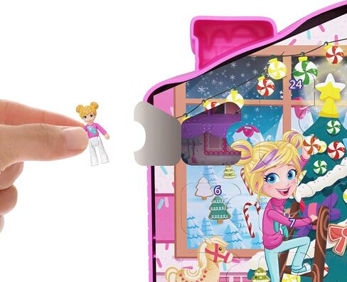 Polly Pocket Advent Calendar with 2 Dolls, Dollhouse Frame, Furniture & Accessories, 25 Surprises, Holiday Theme in Saudi Arabia