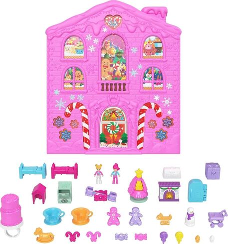 Polly Pocket Advent Calendar with 2 Dolls, Dollhouse Frame, Furniture & Accessories, 25 Surprises, Holiday Theme in Saudi Arabia