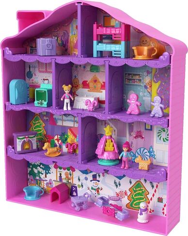 Polly Pocket Advent Calendar with 2 Dolls, Dollhouse Frame, Furniture & Accessories, 25 Surprises, Holiday Theme in Saudi Arabia