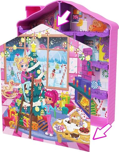 Polly Pocket Advent Calendar with 2 Dolls, Dollhouse Frame, Furniture & Accessories, 25 Surprises, Holiday Theme in Saudi Arabia