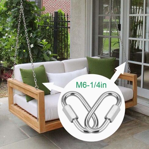 20 حزمة وصلة سريعة شديدة التحمل، وصلة سلسلة من الفولاذ المقاوم للصدأ 1/4 بوصة، حلقة قفل على شكل M6 D بسعة 600 رطل، موصل سلسلة ربط سريع لحلقة تسلق والتخييم والأرجوحة والمعدات الخارجية in Kuwait