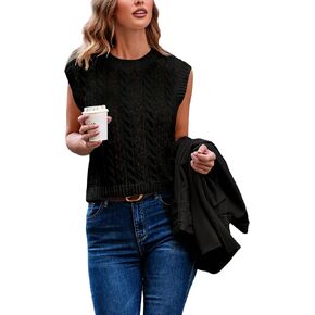 Cupshe Women's Cable Knit Sweater Vest Crew Neck Sleeveless Hollow Out Crop Top Casual Pullover Knitwear in Saudi Arabia