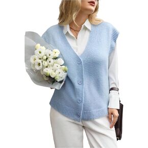 MakeMeChic Women's Plus Size Sweater Vest TopsV Neck Sleeveless Button Down Old Money Knit Tops in Kuwait