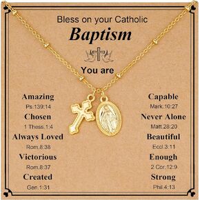 avotto الهدايا الكاثوليكية مريم العذراء الصليب قلادة للفتيات الأطفال في سن المراهقة الفتيات النساء، الكاثوليكية عيد الفصح سعيد تأكيد المناولة الأولى المعمودية الدينية العصرية الاشياء الهدايا والمجوهرات 16 + 2.5 بوصة in Kuwait