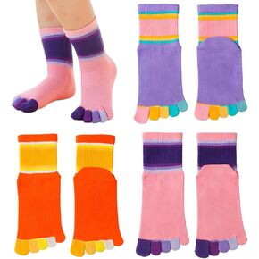 جوارب للفتيات بدون خياطة بخطوط قوس قزح وخمسة أصابع من القطن لأصابع القدم، جوارب لطاقم المدرسة للأطفال، 3 قطع in Kuwait
