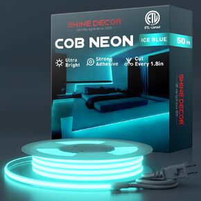 Shine Decor COB LED حبل ضوء AC 120V، 800lm فائق السطوع، IP65 مقاوم للماء شريط نيون ETL مقاوم للبرد، لا يوجد شريط إضاءة للسائق للمنزل التجاري 10x4.5 مم، 6000K أبيض بارد، 16.4 قدم in Kuwait