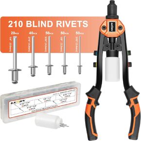 Kerry 14-Inch Rivet Gun, 1/4" Pop Riveters with 210pcs Rivets, Heavy Duty Two-Handed Rivet Tool Kit with 5 Nosepieces 3/16" 1/8" 5/32" 3/32" 1/4" for Metal Automotive in Saudi Arabia