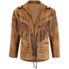 100% Real Suede Western Style Leather Jacket for Sale Native American Coat Fringe (XL) Black in Saudi Arabia