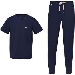 FIGS Leon Top & Tansen Pants Scrub Set for Men — Classic V-Neck, Jogger, Anti-Winkle, 4-Way Stretch in Kuwait